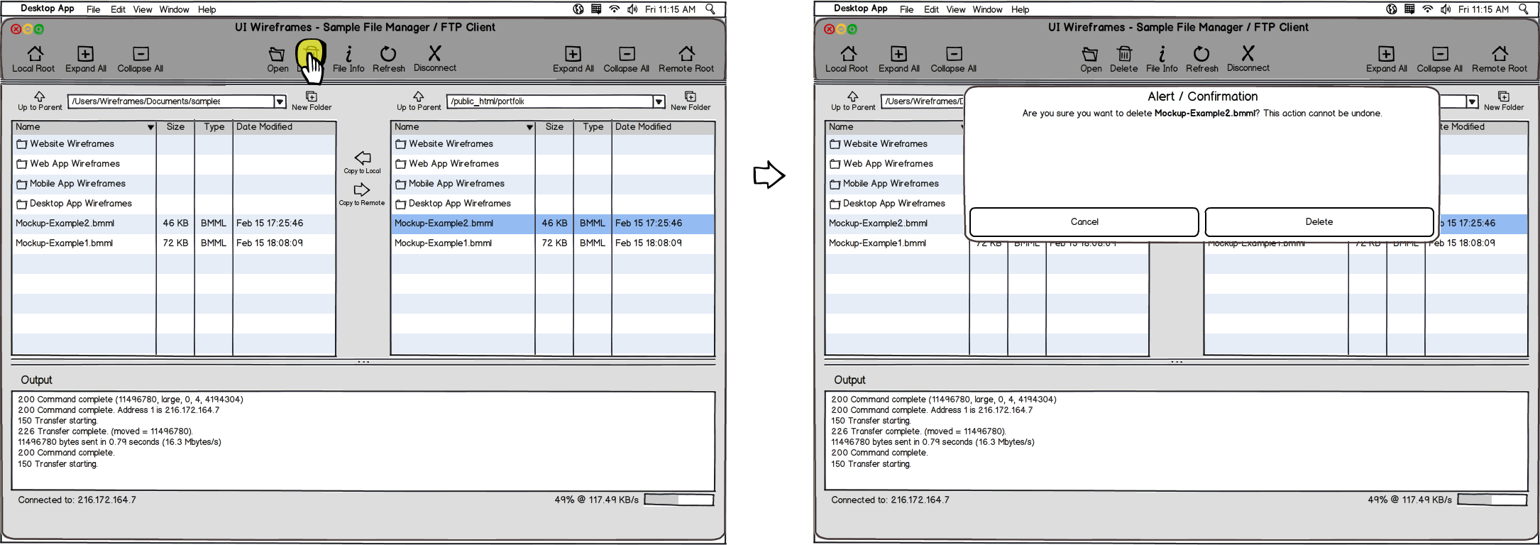 Desktop App Wireframe Sample - UI Wireframes Interaction Package