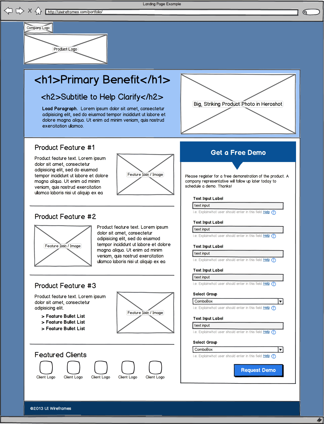 Landing Page Wireframe Example - Matrix