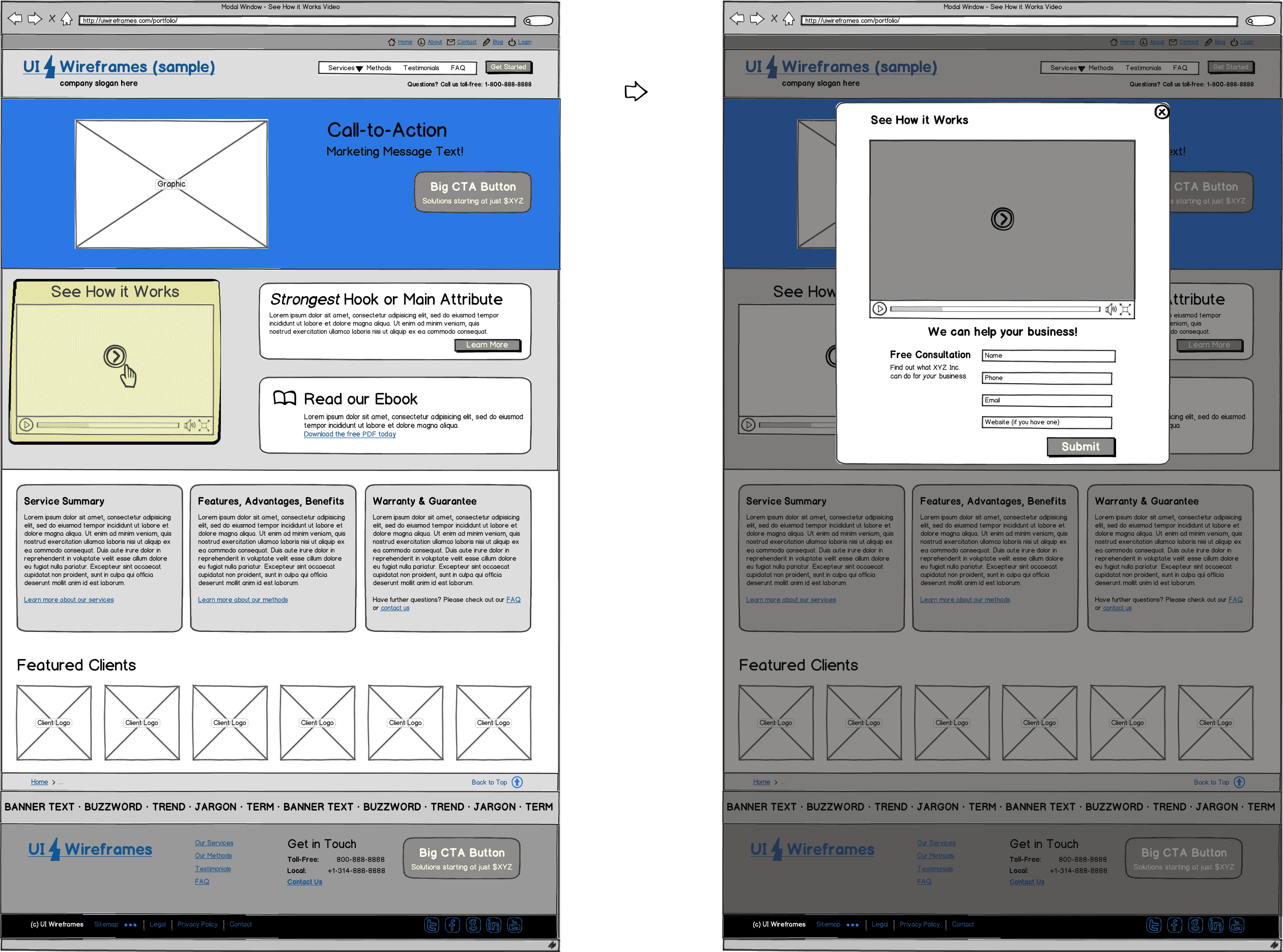 Website Wireframe Sample - UI Wireframes Interaction Package