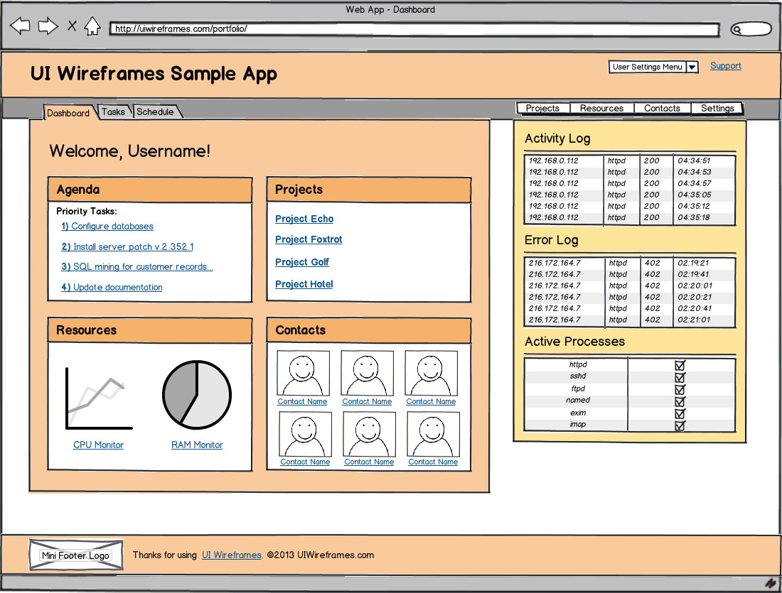 Web App Wireframe Thumbnail