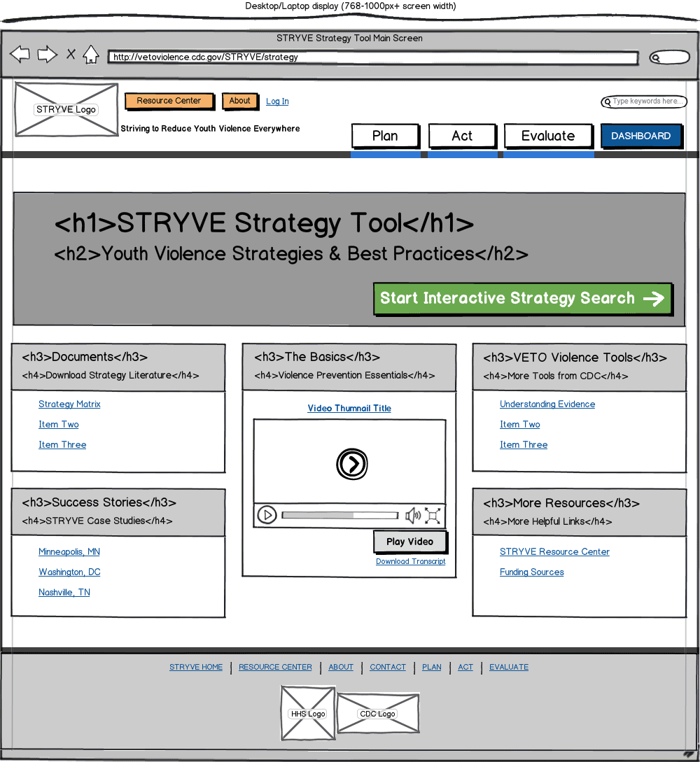 Responsive Web App Wireframe Example