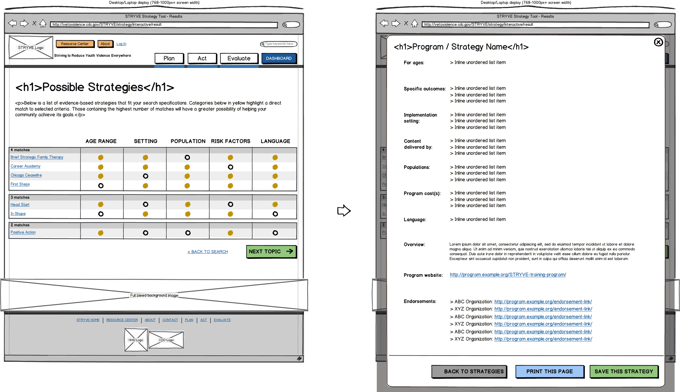 Responsive Web App Wireframe Example