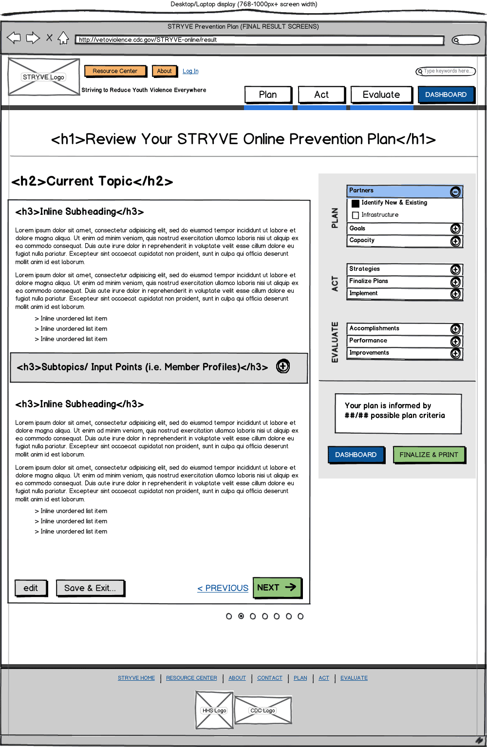 Responsive Web App Wireframe Example