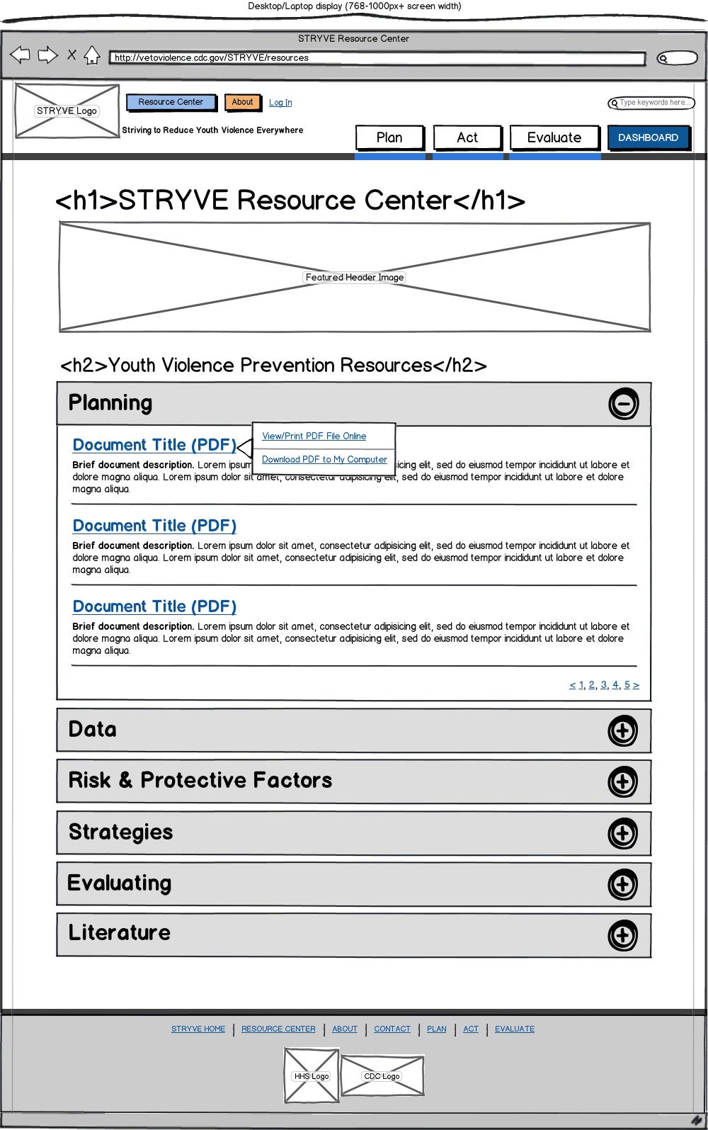 Responsive Web App Wireframe Example