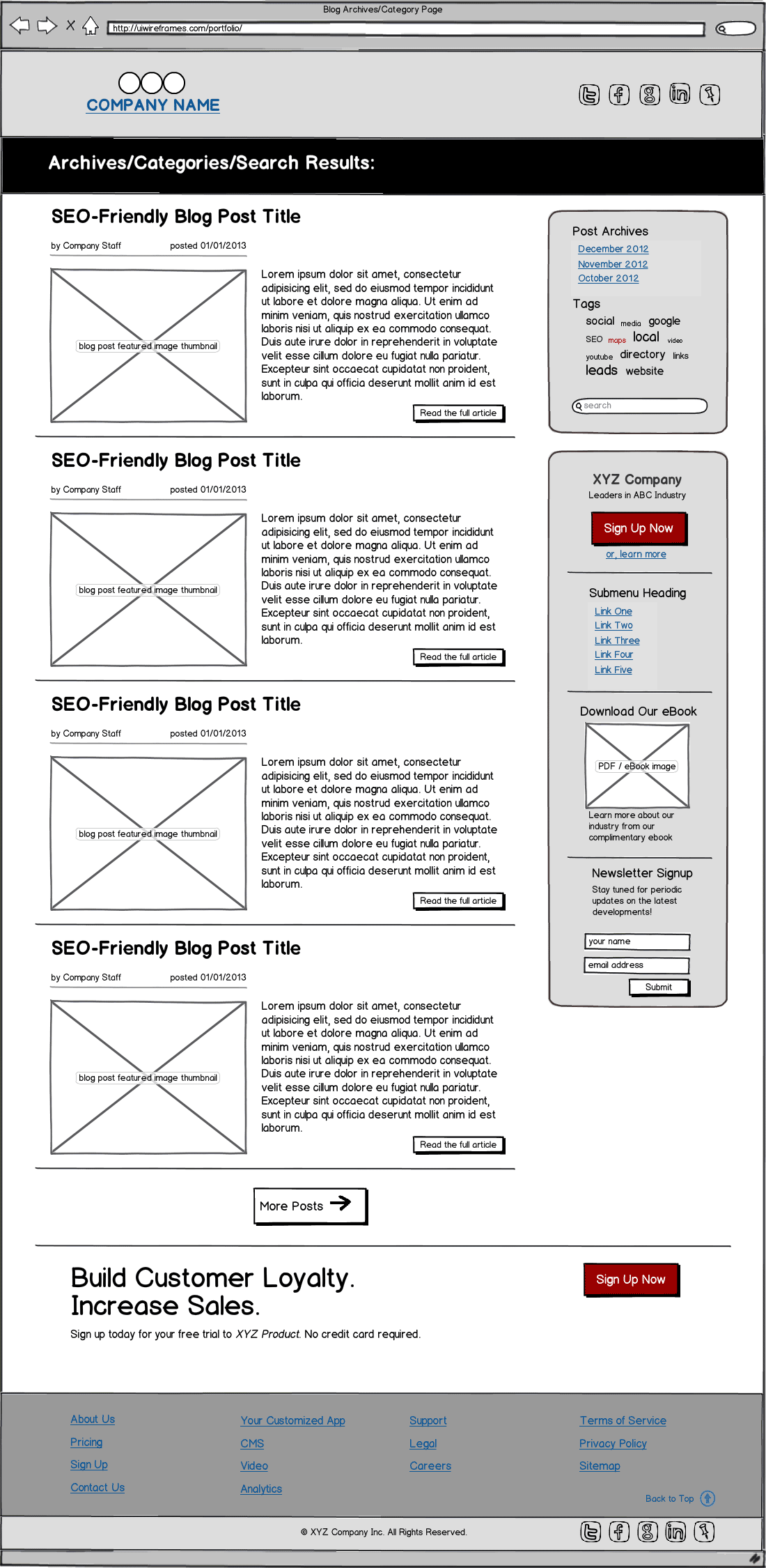 B2B Corporate Blog Wireframe Example