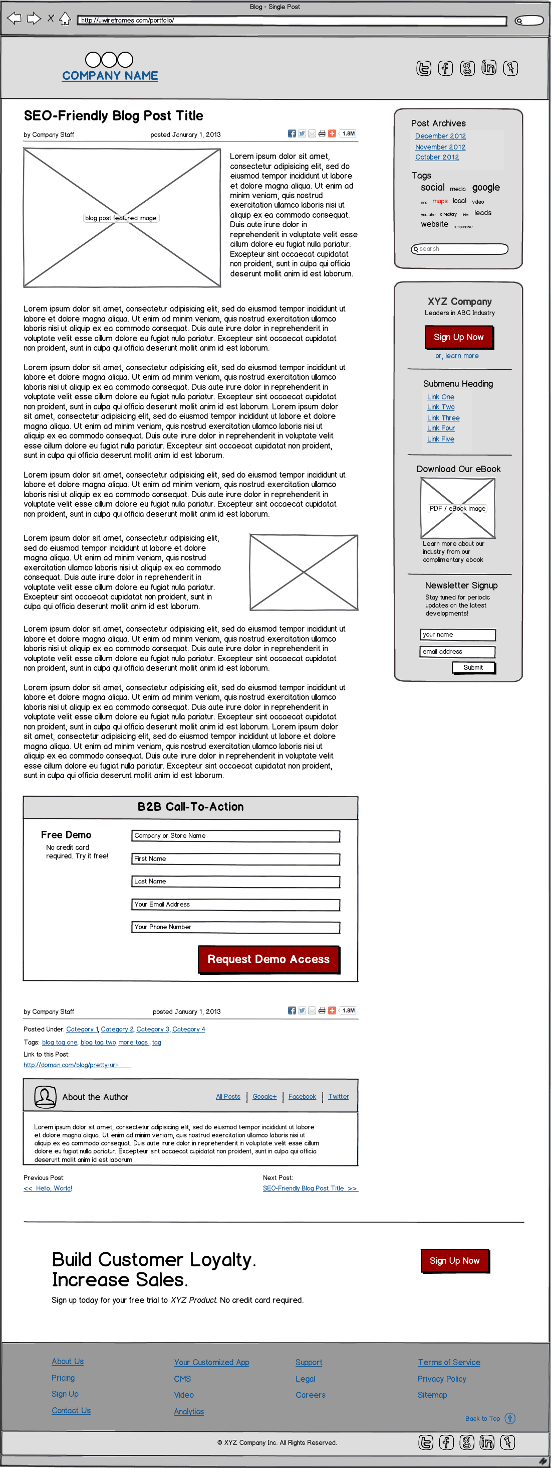 B2B Corporate Blog Wireframe Example
